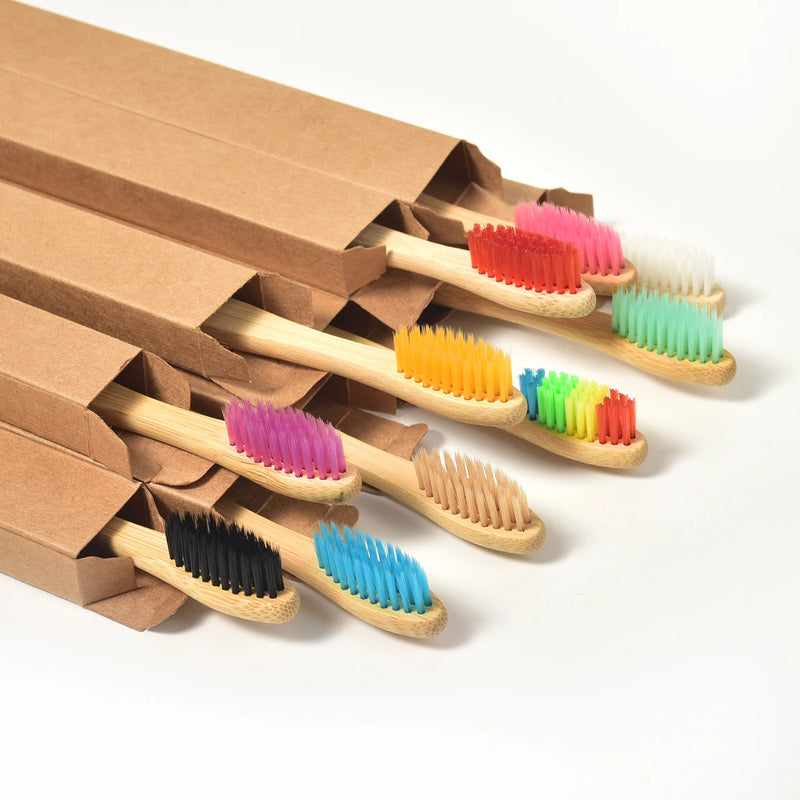 New Design Mixed Color Bamboo Toothbrush Eco Friendly Wooden Tooth Brush Soft Bristle Tip Charcoal Adults Oral Care